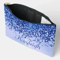 Simple Blue Brushed Metal and Glitter Monogram | Accessory Pouch