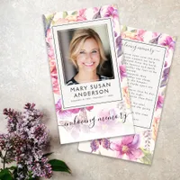 Floral Photo Funeral Memorial Prayer Card