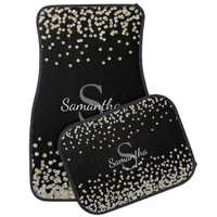 Chic Gold Silver Glitter Confetti Monogram Black Car Floor Mat