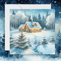 Serene Log Cabin in a Winter Forest Card