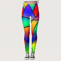 Colorful Stained Glass Red, Blue, Purple, Yellow Leggings