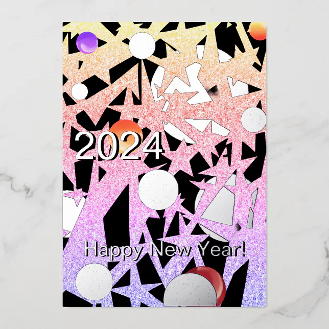 Happy New Year 2024 - stars and ornaments foiled Foil Invitation