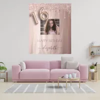 16th birthday party photo rose gold glitter pink tapestry