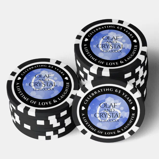 Elegant 65th Blue Sapphire Wedding Anniversary Poker Chips