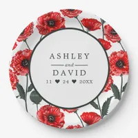 Red Poppy Flowers Floral Personalized Wedding Paper Plates