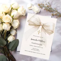 Bow cream beige girl Confirmation Invitation