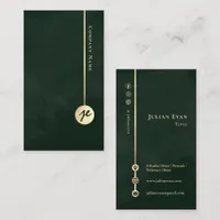 Elegant Minimalist Monogram Emerald Green & Gold Business Card