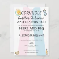 Cornhole Bottles Brews & Diapers BBQ Baby Shower Invitation