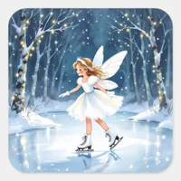 Little Fairy Ice Skating Christmas Square Sticker