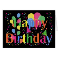 Confetti, Party Hats and Balloons Black Background Cards