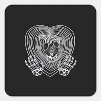Crying Heart In White Skeleton Hands Hearts Modern Square Sticker