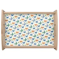 Green Yellow Blue Butterflies and Flowers Serving Tray