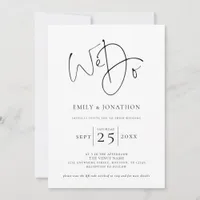 We Do Script Photo Overlay QR Black White Wedding Invitation