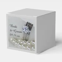 Diamond Rings and White Pearls Wedding Favor Boxes