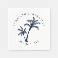 Palm Tree Tropical Beach Wedding Navy Blue Napkins