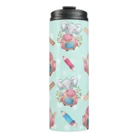 Back to School Elephant Pattern Thermal Tumbler