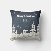 Whimsical Magical Snow Xmas Chic Blue Metal Orname Throw Pillow