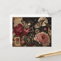 Dark Fantasy Fairy Skeleton and Peony Flowers  Postcard