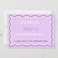 Retro Wavy Purple Photo Bridesmaid Proposal Card