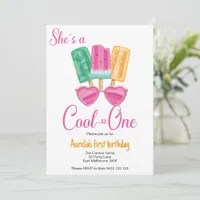 She's A Cool One First Birthday Popsicle  Invitation