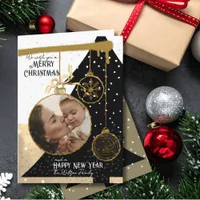 Elegant Black & Gold Photo Ornament Christmas Card