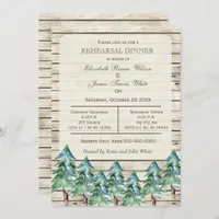 Barn wood pine trees winter rehearsal dinner invitation