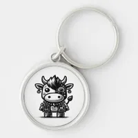 Whimsigoth Cyborg Cow Vintage Art Design Classic Keychain