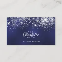 Blue white glitter monogram initials business card