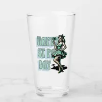 Happy St Patrick's Day Pinup Girl with Shamrock Glass