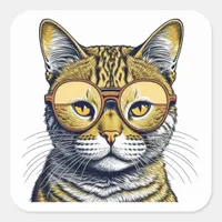 Cute Kitty Cat with Glasses Square Sticker