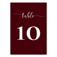 Burgundy Simple Calligraphy Modern Wedding Table Number