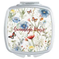Wildflowers and Butterflies Personalized Compact Mirror