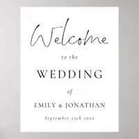 Elegant Black Script White Welcome to Wedding Poster