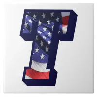 American Flag Letter "T" Large Photo Ceramic Tile