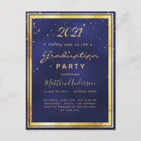 Graduation party navy blue gold invitation postcard