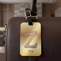 Glam Gold Diamond Monogram Initial Letter Z Luggage Tag