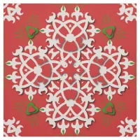 Red Ornate Traditional Folklore Christmas Fabric