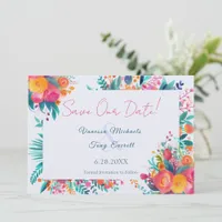 Pink and Orange Watercolor Tropical Floral Wedding Save The Date