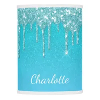 Teal blue glitter drips aqua sea green monogram lamp shade