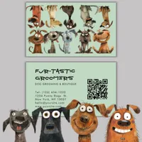 Watercolor Funny Dog Groomers Boutique QR Code Business Card