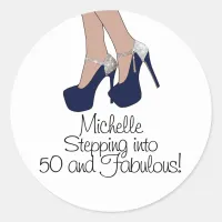 Personalized "Stepping into 50 and Fabulous" Party Classic Round Sticker