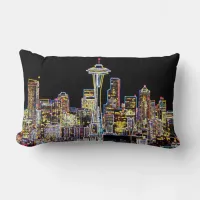 Dark be the Night - Luminous Seattle Skyline Lumbar Pillow