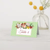 Green Blush Pink Rose Rose Bouquet Table Card