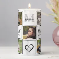 Modern Marble Personalized Photo Collage Memorial Pillar Candle