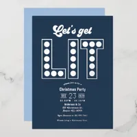 Arctic Twilight Lets Get Lit Retro Christmas Party Foil Invitation