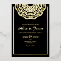 Mandala Top Frame Elegant Black Gold Foil Wedding Invitation