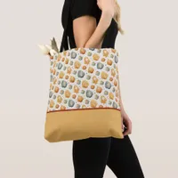 Kawaii Shells Yellow and Blue Floral Color Block Tote Bag