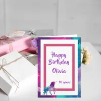 Unicorn girly fantasy pink purple 10th birthday card