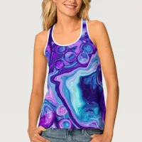 Purple, Blue, Pink Bokeh Marble Fluid Art   Tank Top