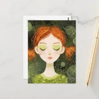 Adorable Girl Red Hair and Freckles Green Outfit Postcard